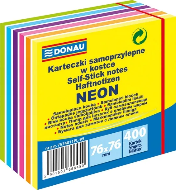 Karteczki samoprzylepne kolorowe bloczek kartek kostka Donau 76x76 400 szt.