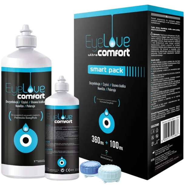 Płyn do soczewek EyeLove ultraComfort SmartPack 360 ml + 100 ml i pojemnik