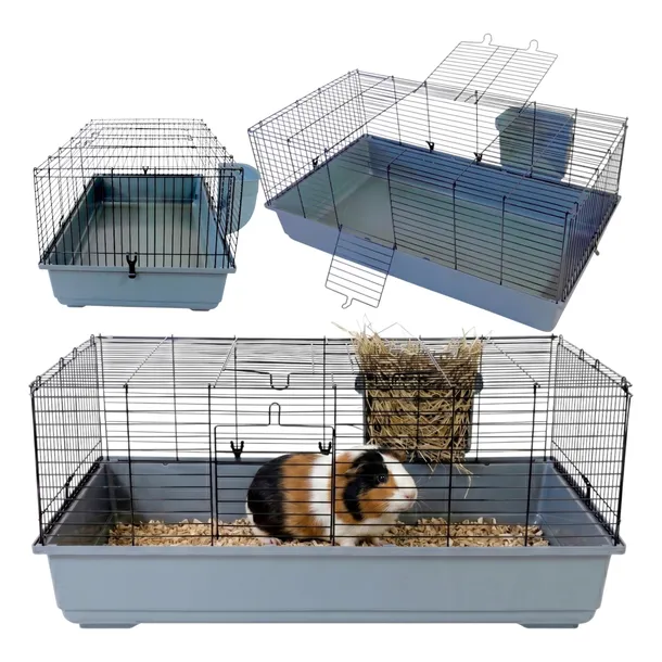 Klatka dla królika świnki kawii gryzonia 100cm ECO Szara DUŻA + PAŚNIK