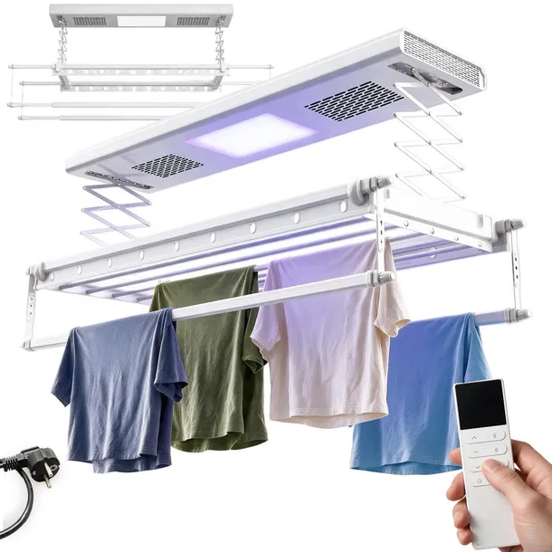 SUSZARKA NA PRANIE NA SUFIT Z LAMPĄ LED UV CIEPŁE SUSZENIE NA PILOT DO 35KG