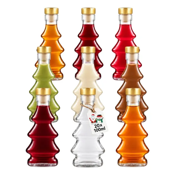 20x BUTELKI SZKLANE CHOINKA 3D 100ml BUTELKA NA NALEWKI SOK ŚWIĘTA