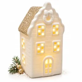figurka-bialy-domek-led-zloty-brokatowy-daszek-kamieniczka-swiateczna-11cm