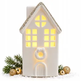 figurka-bialy-domek-led-zloty-brokatowy-daszek-kamieniczka-swiateczna-11cm