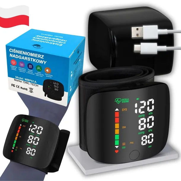 CIŚNIENIOMIERZ ELEKTRONICZNY NADGARSTKOWY ARYTMIA AKUMULATOR MÓWI PO POLSKU