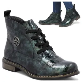botki-damskie-rieker-40-cieple-buty-lakierowane-plaskie-sznurowane-zimowe