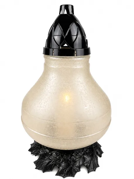 DUŻY ZNICZ SZKLANY LED 34 CM NA GRÓB LAMPION NAGROBNY 88 DNI | BEŻOWY