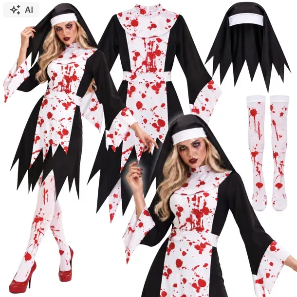 STRÓJ ZAKONNICY SUKIENKA KRWAWA SIOSTRA ZAKONNA HABIT NA HALLOWEEN M L