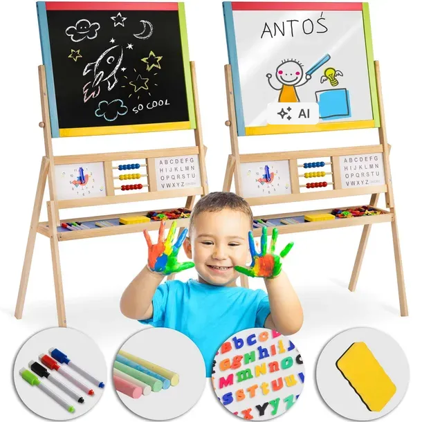 TABLICA DWUSTRONNA EDUKACYJNA DLA DZIECI MAGNETYCZNA KREDOWA + AKCESORIA