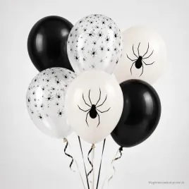 balony-halloween-pajaki-30cm-czarny-kremowy-zestaw-6szt-urodziny-impreza