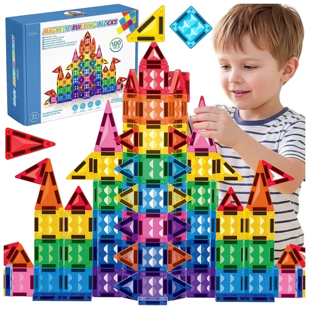 KLOCKI MAGNETYCZNE KONSTRUKCYJNE DUŻE ZESTAW 100 ELEMENTÓW 3D KINDERPLAY