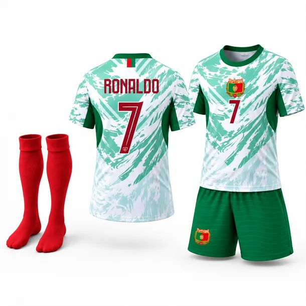 STRÓJ PIŁKARSKI - KOSZULKA SPODENKI GETRY - RONALDO PORTUGALIA rozm. 128 cm