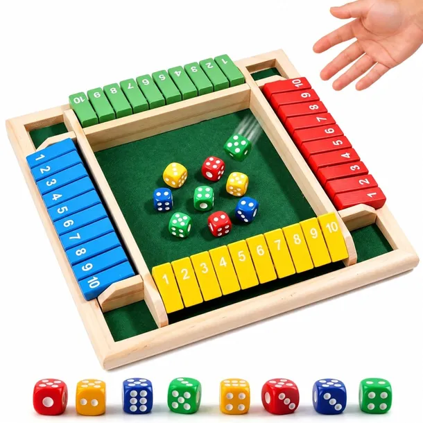 GRA PLANSZOWA SHUT THE BOX ZAMKNIJ PUDEŁKO LOGICZNA GRA W KOŚCI DREWNIANA
