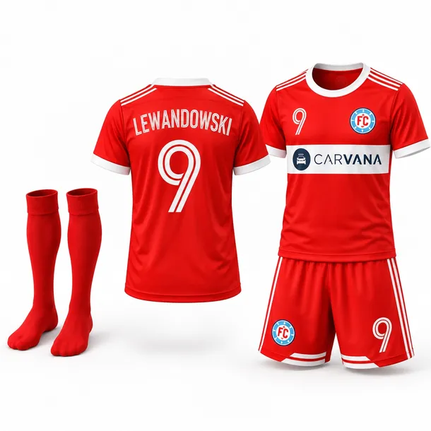 STRÓJ PIŁKARSKI - KOSZULKA SPODENKI GETRY - LEWANDOWSKI CHICAGO FIRE rozm. 134 cm