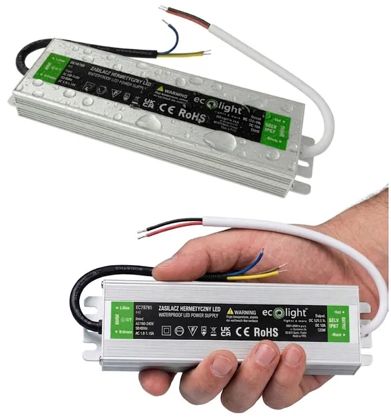 Zasilacz do Taśm LED Hermetyczny Wodoodporny 120W 12V 10A IP67 Ecolight