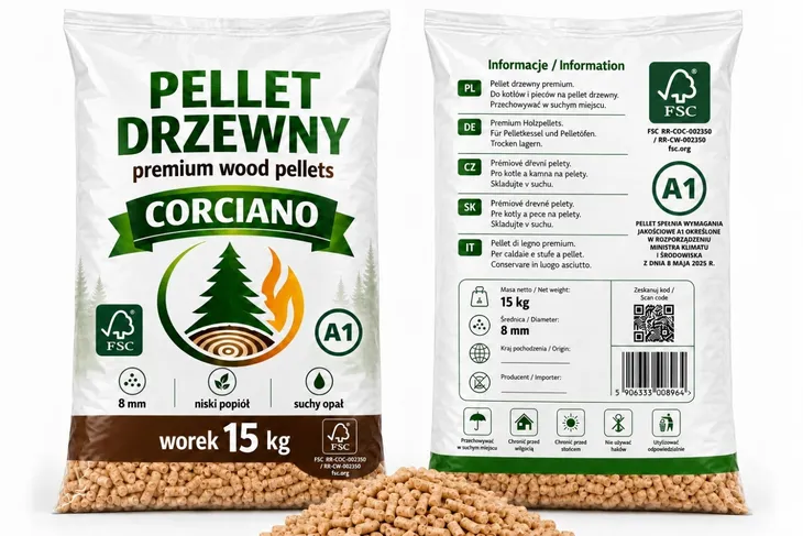 Pellet drzewny Opał zimowy Corciano Paleta 975kg drewniany
