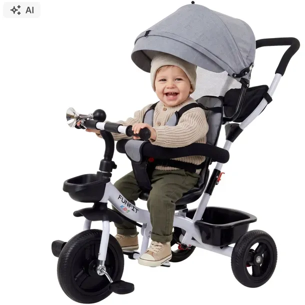 Rowerek trójkołowy spacerowy z trąbką dla dzieci Funfit Kids Twist szary