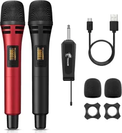 tonor-zestaw-2-mikrofonow-bezprzewodowych-uhf-ladowalny-odbiornik-karaoke