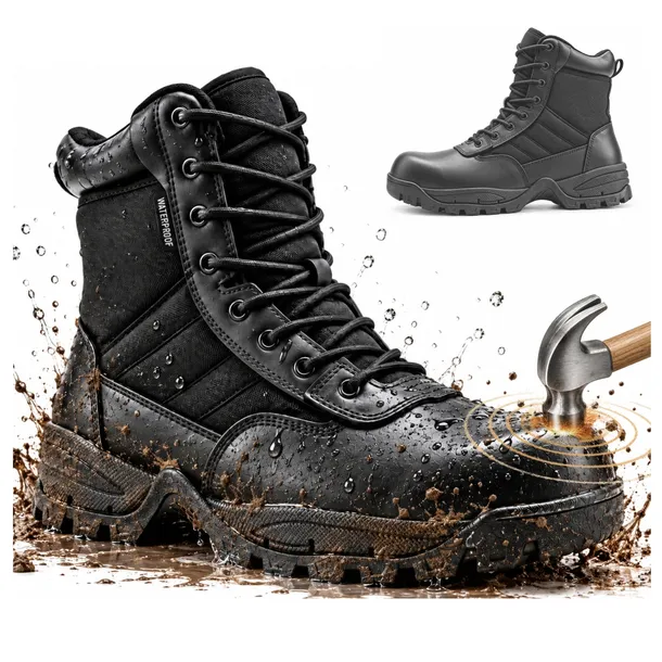 Buty Trekkingowe męskie Wojskowe taktyczne Wodoodporne z Metalowym Noskiem