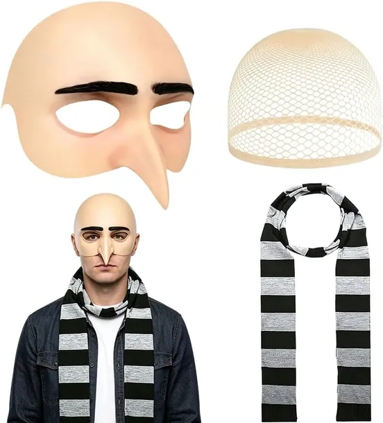 KOSTIUM GRU MĘSKI 3w1 MASKA SZAL SIATKA HALLOWEEN KARNAWAŁ PRZEBRANIE