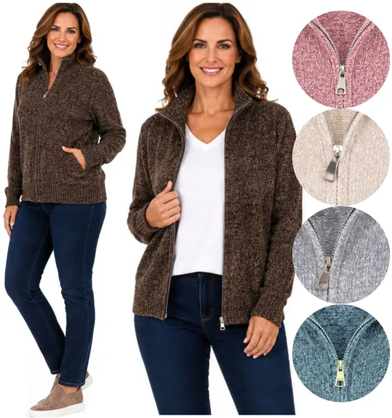 SWETEREK DAMSKI BOUCLE szenilowy ROZPINANY ciepły miękki KOLORY XL/2XL