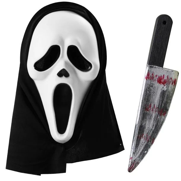 ZESTAW HALLOWEEN MASKA KRZYK SCARY MOVIE + FAŁSZYWY NÓŻ STRÓJ