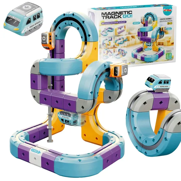 MAGNETYCZNY TOR KOLEJOWY POCIĄG KLOCKI KONSTRUKCYJNE STEM 58 EL.