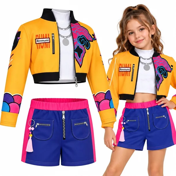 RUMI DEMON HUNTERS KPOP STRŁÓJ PRZEBRANIE KOSTIUM BLUZA TOP SPODENKI 110CM