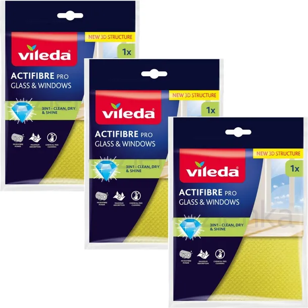 Vileda Ściereczka ACTIFIBRE PRO do szkła i okien Zestaw 2 + 1