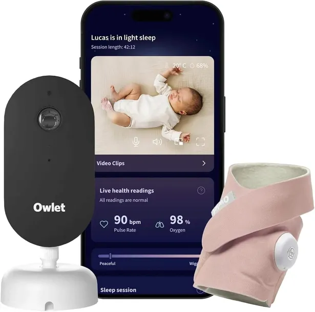 Owlet Dream Duo niania elektroniczna 2K HD pulsoksymetr zestaw różowy