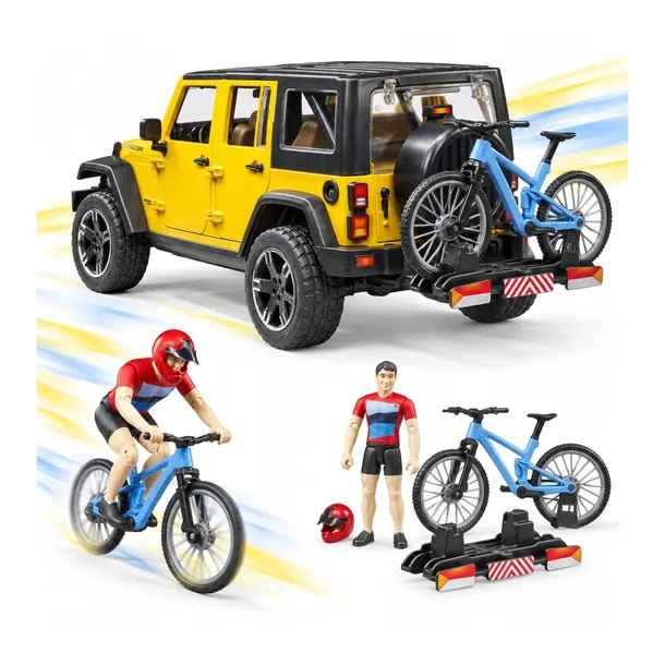 Bruder 02543 Jeep Wrangler Rubicon Unlimited z rowerem górskim i figurką