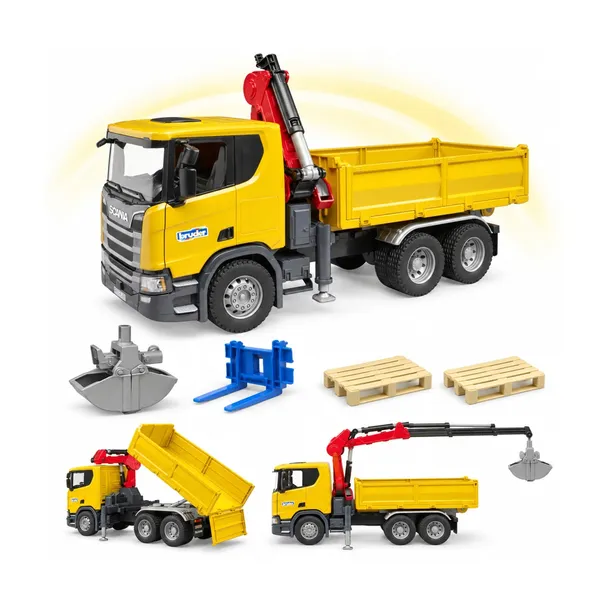 Bruder 03551 Ciężarówka budowlana Scania Super 560R z dźwigiem i paletami