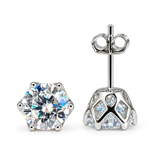 Białe kolczyki sztyfty z moissanitem 2x 2 ct 8 mm srebro 925 GRA