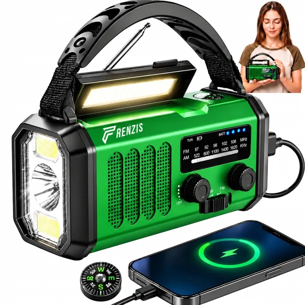 PRZENOŚNE RADIO AWARYJNE BUDOWLANE SOLARNE NA KORBKĘ LATARKA POWERBANK SOS