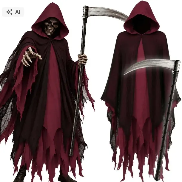 STRÓJ ŚMIERCI KOSIARZ UPIÓR ZJAWA DUCH Z KOSĄ PELERYNA PRZEBRANIE HALLOWEEN