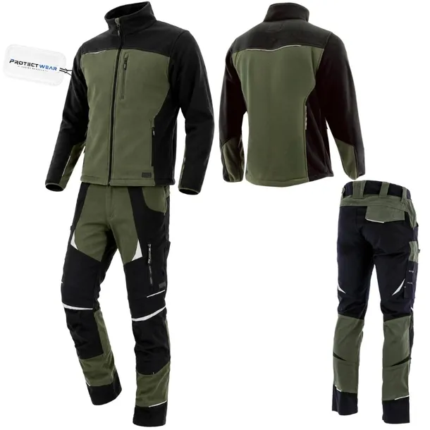 Ubranie robocze komplet spodnie do pasa polar oliwkowe bawełna stretch r.52