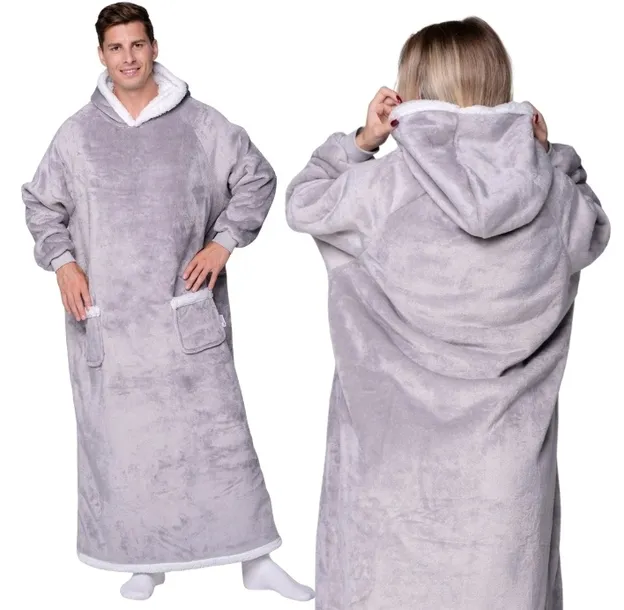 KOC BLUZA Oversize Kostek Gruba 2w1 KOCOBLUZA XXL SZARA SZLAFROK Bluzo Koc