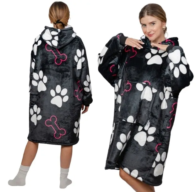 KOC BLUZA Oversize Gruba KOCOBLUZA 2w1 XXL Wzór ŁAPKI Futrzak Bluzo Koc