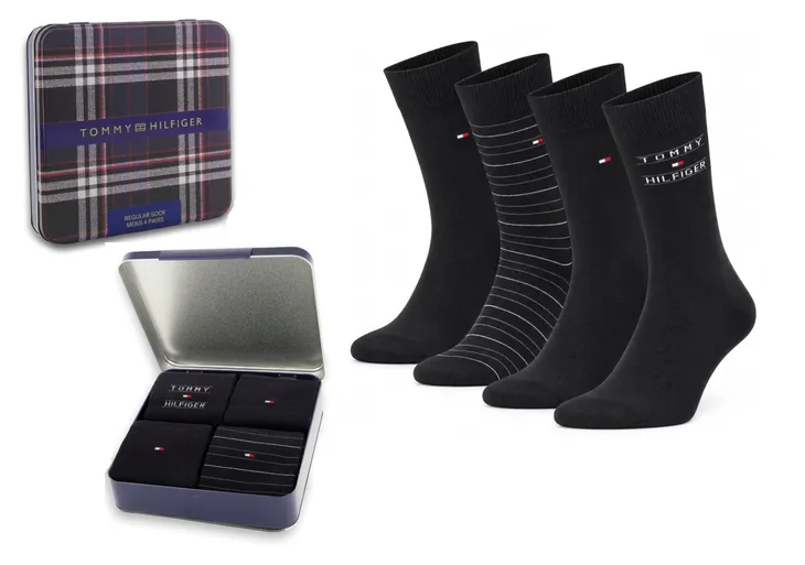 TOMMY HILFIGER MĘSKIE SKARPETY SKARPETKI GIFTBOX PREZENT 4P CZARNE r.43-46