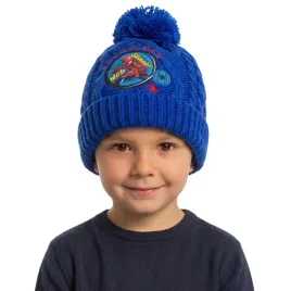 czapka-dziecieca-marvel-spiderman-dla-chlopca-zimowa-z-pomponem-niebieska