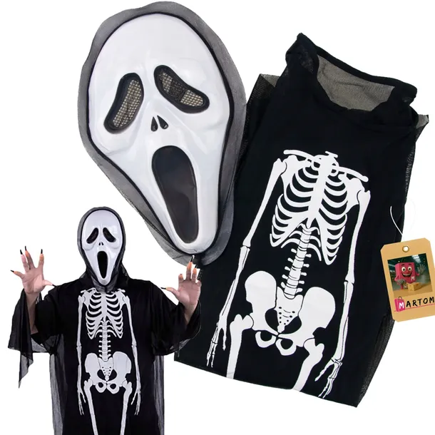 ZESTAW STRÓJ KOŚCIOTRUP NA HALLOWEEN SZKIELET KOSTIUM PRZEBRANIE NA IMPREZĘ