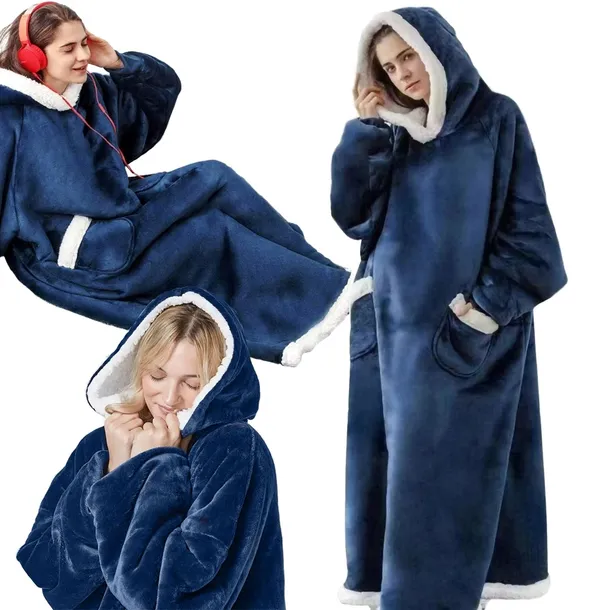 CIEPŁA BLUZA KOC DUŻA OVERSIZE GRUBA MIĘKKA Z KAPTUREM SZLAFROK DŁUGA XXL