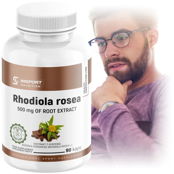 RÓŻENIEC GÓRSKI 90 kap RHODIOLA ROSEA 500mg PAMIĘĆ Koncentracja| INSPORT