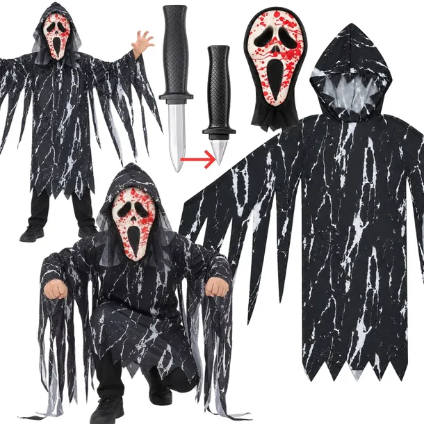 Strój na Halloween KRWAWY DUCH UPIÓR 7-9 lat SZATA + MASKA + CHOWANY NÓŻ