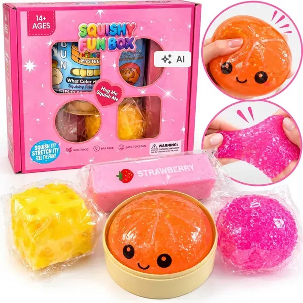 Zestaw Squishy Fun Box 4 szt. Ser Piłeczka Masło Prezent