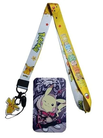 Smycz z identyfikatorem holder etui na kartę legitymację przepustkę obiadową dokumenty Pokemon Pikachu