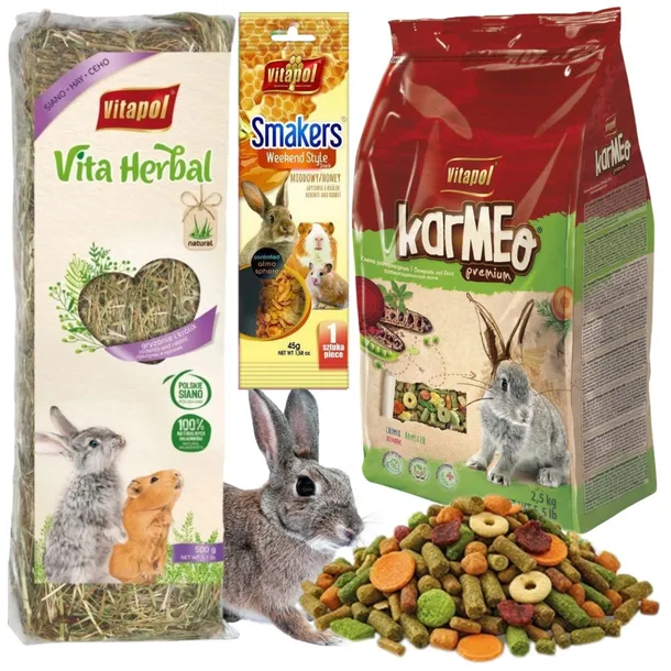 Vitapol Karmeo Premium karma dla królika 2,5 kg + kolba miodowa i siano 500g