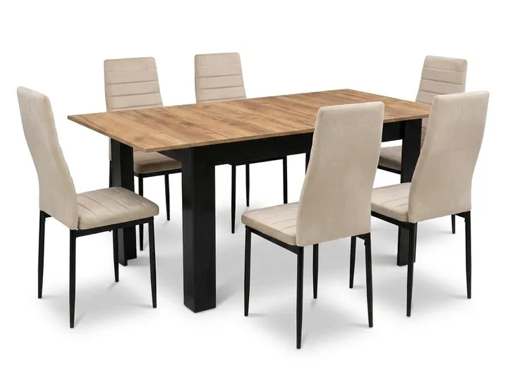 Stół Rozkładany Craft 120/160x80 + 6 Krzeseł Welurowych AXELL Beżowych