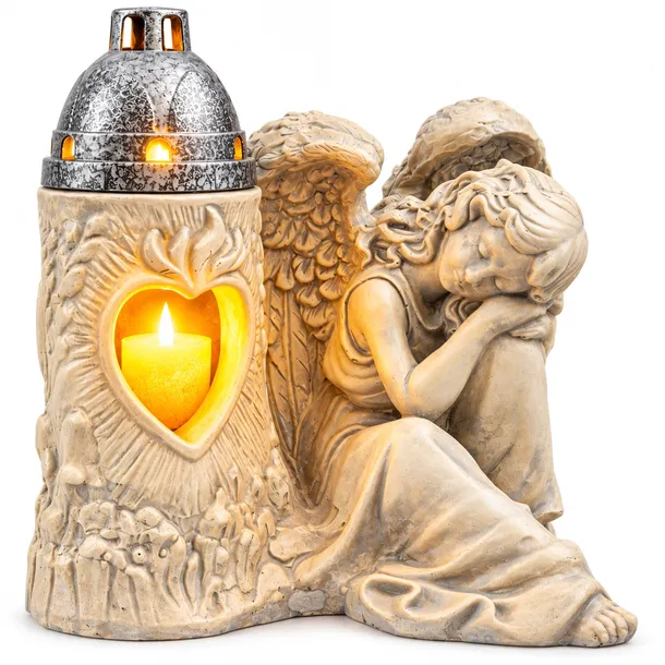 ZNICZ ANIOŁ XXL na GRÓB lampion na wkład CMENTARZ nagrobny duży 30 cm