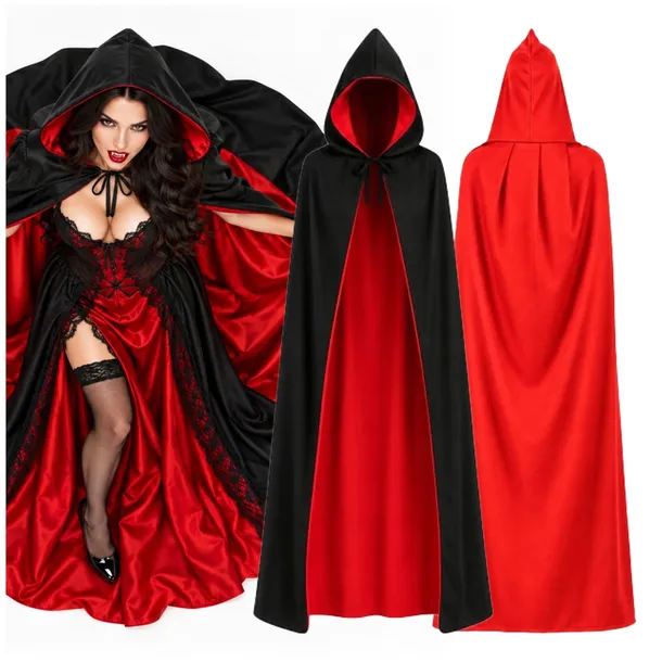 PELERYNA WAMPIRA STRÓJ KOSTIUM NA HALLOWEEN DWUSTRONNY DWUKOLOROWY 175 CM