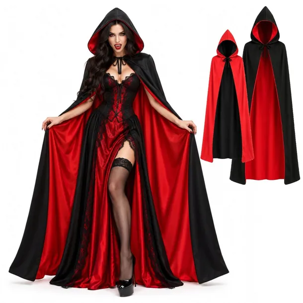 PELERYNA WAMPIRA STRÓJ KOSTIUM NA HALLOWEEN DWUSTRONNY DWUKOLOROWY 175 CM